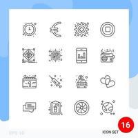 User Interface Pack of 16 Basic Outlines of preparation grid motivation cluster stop Editable Vector Design Elements