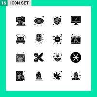 Group of 16 Modern Solid Glyphs Set for pc device creative monitor thinking Editable Vector Design Elements