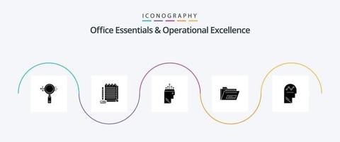 Office Essentials And Operational Exellence Glyph 5 Icon Pack Including user. rar. hand. zip. folder vector