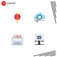 Pack of 4 creative Flat Icons of lantern communication decoration storage contact us Editable Vector Design Elements