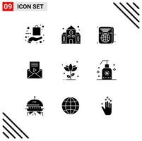 Modern Set of 9 Solid Glyphs and symbols such as flora sms back to school message id Editable Vector Design Elements