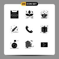 Stock Vector Icon Pack of 9 Line Signs and Symbols for china phone cup call highlighter Editable Vector Design Elements