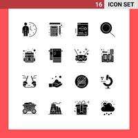 Pack of 16 Modern Solid Glyphs Signs and Symbols for Web Print Media such as camp zoom calculation search document Editable Vector Design Elements