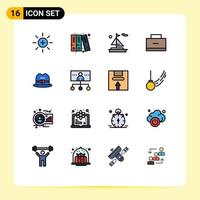 Mobile Interface Flat Color Filled Line Set of 16 Pictograms of business cap boat hat school Editable Creative Vector Design Elements