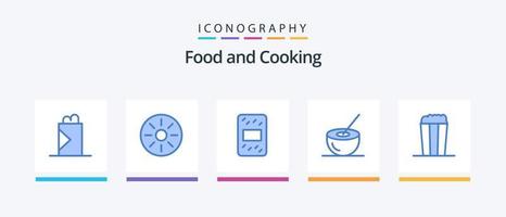 Paquete de 5 íconos de comida azul que incluye comida. estallido. lechadas alimento. jugo de coco. diseño de iconos creativos vector