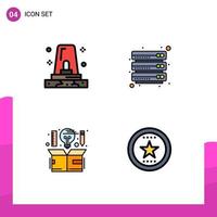 Pictogram Set of 4 Simple Filledline Flat Colors of alert creative siren files idea Editable Vector Design Elements