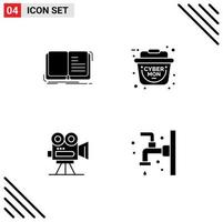 Universal Icon Symbols Group of 4 Modern Solid Glyphs of author capture story sale movie Editable Vector Design Elements