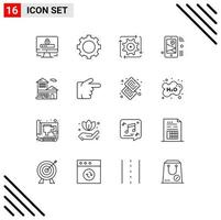 Modern Set of 16 Outlines and symbols such as wifi location workflow iot operation Editable Vector Design Elements