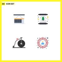 conjunto de pictogramas de 4 iconos planos simples de caja bicicleta ciudad vida invitación transporte elementos de diseño vectorial editables vector