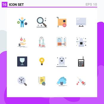 Set of 16 Modern UI Icons Symbols Signs for pc device card monitor pci Editable Pack of Creative Vector Design Elements