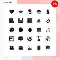 Mobile Interface Solid Glyph Set of 25 Pictograms of technology think member internet parachute Editable Vector Design Elements