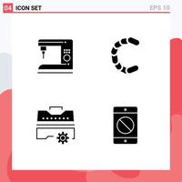 User Interface Pack of 4 Basic Solid Glyphs of coffee set machine crypto tools Editable Vector Design Elements