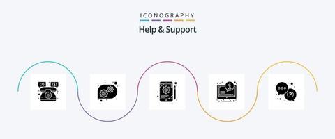 Help And Support Glyph 5 Icon Pack Including service. help. configuration. information. faq vector