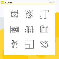 Pack of 9 Modern Outlines Signs and Symbols for Web Print Media such as business arrows subscript house construction Editable Vector Design Elements