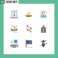 Set of 9 Modern UI Icons Symbols Signs for space craft kayak sweet boat labour Editable Vector Design Elements