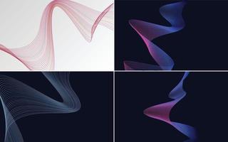 Set of 4 geometric wave pattern background Abstract waving line vector