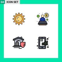 conjunto de 4 iconos de interfaz de usuario modernos signos de símbolos para elementos de diseño de vector editables de gráfico de escudo de cuenta de estado solar