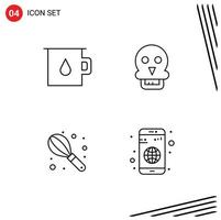 Mobile Interface Line Set of 4 Pictograms of baby wire skull man application Editable Vector Design Elements