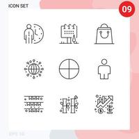 Group of 9 Outlines Signs and Symbols for pill world campaign globe shopping Editable Vector Design Elements