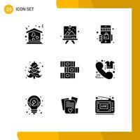 Pack of 9 creative Solid Glyphs of library books marketplace xmas christmas Editable Vector Design Elements