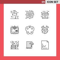 Stock Vector Icon Pack of 9 Line Signs and Symbols for butterfly space creative science atom Editable Vector Design Elements