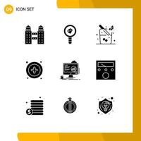 Set of 9 Commercial Solid Glyphs pack for statistics presentation food board user Editable Vector Design Elements