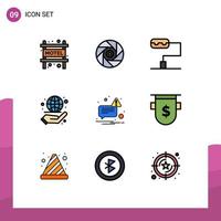 Modern Set of 9 Filledline Flat Colors and symbols such as currency badges business sent message Editable Vector Design Elements