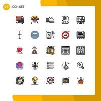 Universal Icon Symbols Group of 25 Modern Filled line Flat Colors of printing gear bathroom process mind Editable Vector Design Elements