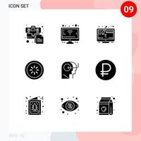 Solid Glyph Pack of 9 Universal Symbols of teaching loading design interface communication Editable Vector Design Elements