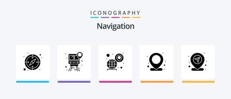 Navigation Glyph 5 Icon Pack Including location. pin. worldwide. map. pin. Creative Icons Design vector