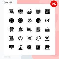 Solid Glyph Pack of 25 Universal Symbols of internet youtube party video learn Editable Vector Design Elements