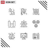 Modern Set of 9 Outlines and symbols such as data river data industrial cross Editable Vector Design Elements