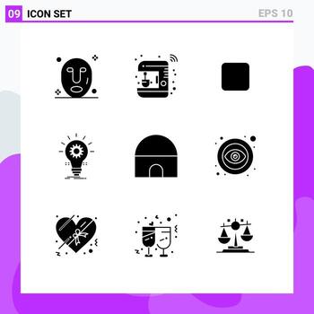 User Interface Pack of 9 Basic Solid Glyphs of historical building light box innovation develop Editable Vector Design Elements