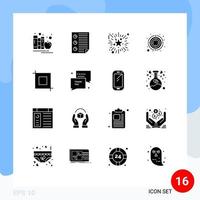 16 User Interface Solid Glyph Pack of modern Signs and Symbols of target arrow page focus fireworks Editable Vector Design Elements