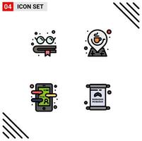 Set of 4 Modern UI Icons Symbols Signs for book chat coffee location language Editable Vector Design Elements