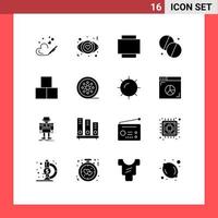 Solid Glyph Pack of 16 Universal Symbols of black film constructor rotate bricks medicine Editable Vector Design Elements