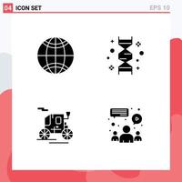 Group of 4 Modern Solid Glyphs Set for global old transportation chromosome genetic chat Editable Vector Design Elements