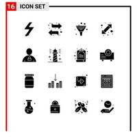 Group of 16 Solid Glyphs Signs and Symbols for body up down data left arrow Editable Vector Design Elements