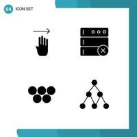 Group of 4 Solid Glyphs Signs and Symbols for finger greek right serve link Editable Vector Design Elements