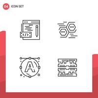 4 Universal Filledline Flat Colors Set for Web and Mobile Applications coding text connect hexagon cards Editable Vector Design Elements