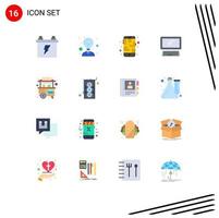 Modern Set of 16 Flat Colors Pictograph of stall pc mobile keyboard monitor Editable Pack of Creative Vector Design Elements