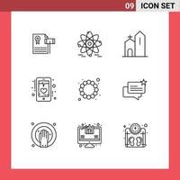 conjunto de 9 iconos modernos de la interfaz de usuario signos de símbolos para el edificio del corazón del teléfono elementos de diseño vectorial editables del monasterio ecg vector