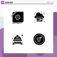 Pack of 4 Modern Solid Glyphs Signs and Symbols for Web Print Media such as design cap application page hat Editable Vector Design Elements