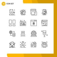 Pack of 16 Modern Outlines Signs and Symbols for Web Print Media such as interface shopping medical purchase mobile Editable Vector Design Elements