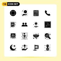 Mobile Interface Solid Glyph Set of 16 Pictograms of list telephone time phone discussion Editable Vector Design Elements