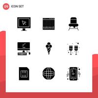 Pack of 9 creative Solid Glyphs of beach imac mixer device computer Editable Vector Design Elements