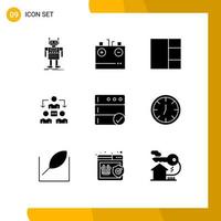 9 Thematic Vector Solid Glyphs and Editable Symbols of database communication electricity office connection Editable Vector Design Elements