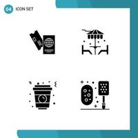 Universal Icon Symbols Group of 4 Modern Solid Glyphs of passport soda travel decoration fast food Editable Vector Design Elements