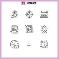 Pack of 9 creative Outlines of finance ok cooking mark checklist Editable Vector Design Elements