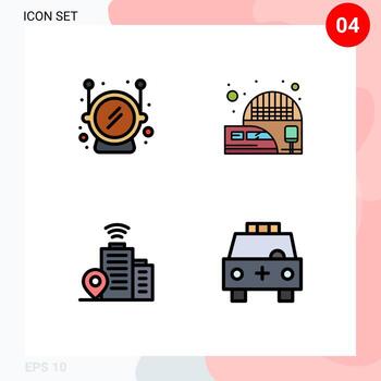 4 User Interface Filledline Flat Color Pack of modern Signs and Symbols of helmet location railway station train car Editable Vector Design Elements
